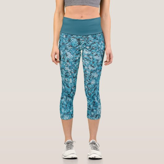 Faux Sequin Blue Pattern  Capri Leggings (Vorderseite)