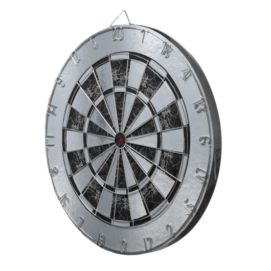 Faux Silver Foil Black Marble Faux Metallic Dartscheibe (Vorderseite rechts)