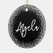 Faux Silver Glitter Black Photo Keramik Ornament (Links)