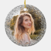 Faux Silver Glitter Black Photo Keramik Ornament (Hinten)
