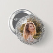 Faux Silver Glitter Photo Button (Vorne & Hinten)