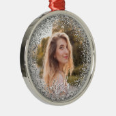 Faux Silver Glitter Photo Ornament Aus Metall (Rechts)