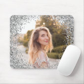 Faux Silver Glitter Round Border Photo Mousepad (Mit Mouse)