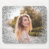 Faux Silver Glitter Round Border Photo Mousepad (Vorne)