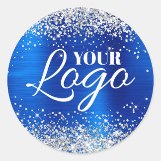 Faux Silver Glitter Royal Blue Foil Logo Runder Aufkleber