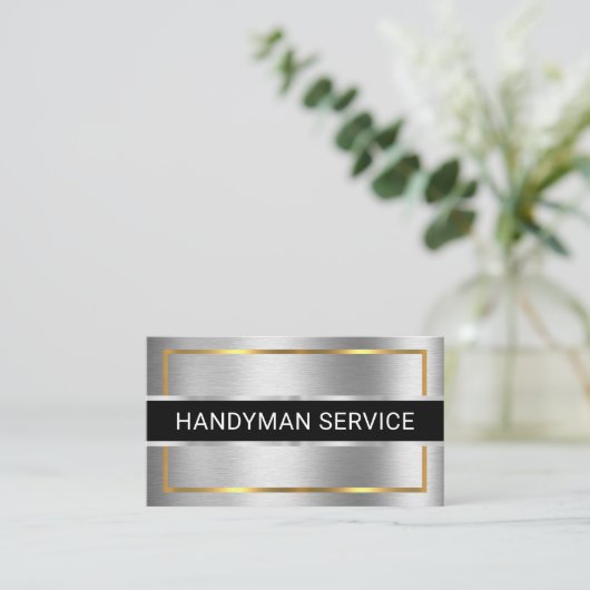 Faux Silver Stripe Gold Frame Visitenkarte (Stehend Vorderseite)