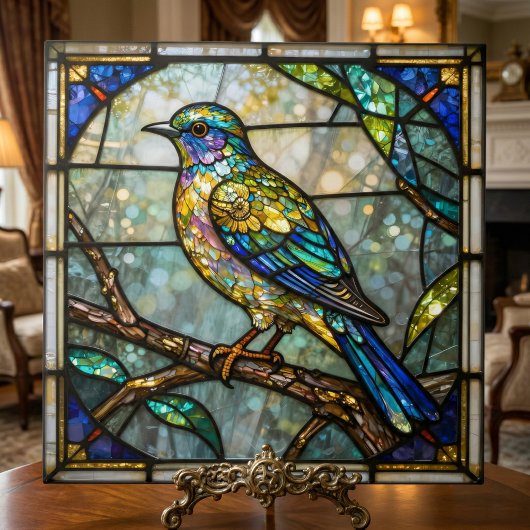 Faux Stained Glass Colorful Bird Mosaic Nature Art Fliese