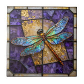 Faux Stained Glass Dragonfly Purple Gold Mosaic Fliese (Vorderseite)