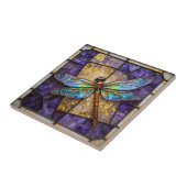 Faux Stained Glass Dragonfly Purple Gold Mosaic Fliese (Seite)
