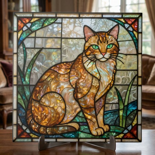 Faux Stained Glass Orange Ginger Tabby Cat Art Fliese