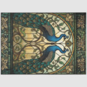 Faux Stained Glass Twin Mirrored Peacocks Seidenpapier (Vorderseite)