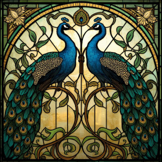 Faux Stained Glass Twin Mirrored Peacocks Seidenpapier