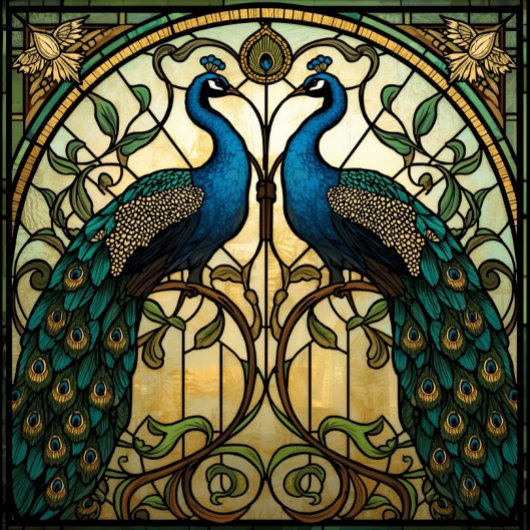Faux Stained Glass Twin Mirrored Peacocks Seidenpapier