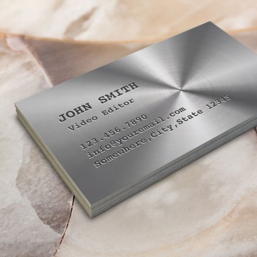 Faux Stainless Steel Video Editor Business Card Visitenkarte