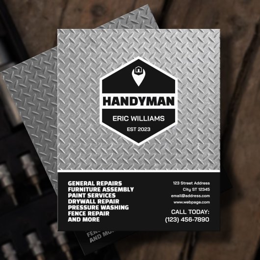 Faux stamped metal texture handyman flyer