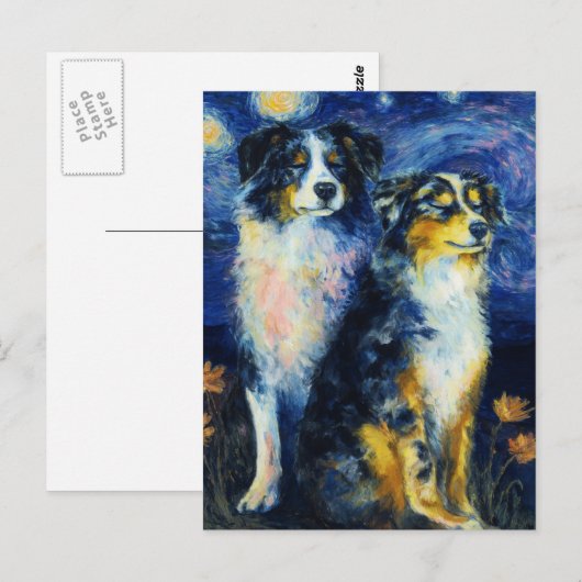 Faux Van Gogh Two Austrailian Shepherds Postkarte (Vorne/Hinten)