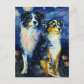 Faux Van Gogh Two Austrailian Shepherds Postkarte (Vorderseite)