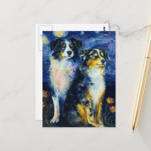 Faux Van Gogh Zwei Australische Schäferhunde Postkarte