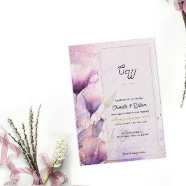  Faux Vellum Luxury Monogram Floral Wedding Einladung