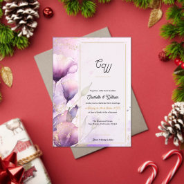 Faux Vellum Purple Floral Monogram Wedding Acryleinladungen