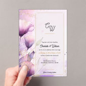 Faux Vellum Purple Floral Monogram Wedding Acryleinladungen (Insitu (Handheld))