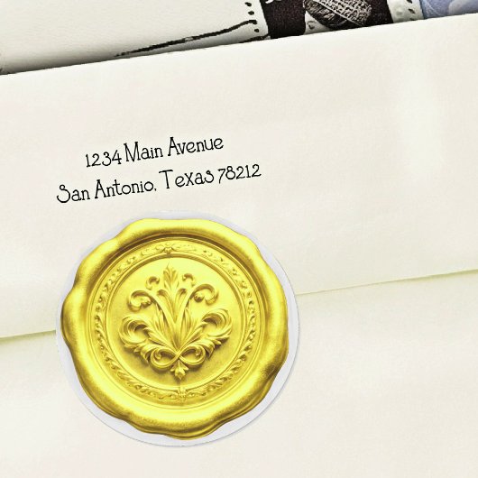 Faux Wax Envelope Seal Style 4 Yellow 2 Runder Aufkleber