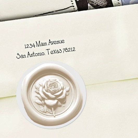 Faux Wax Seal Cream Rose Deep Impression Runder Aufkleber