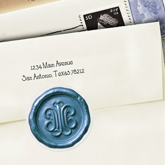 Faux Wax Seal Deep Impression Blue 2 Runder Aufkleber