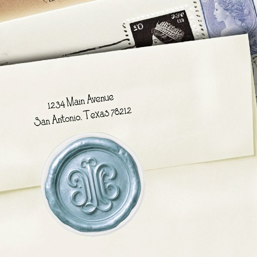 Faux Wax Seal Deep Impression Blue 3 Runder Aufkleber