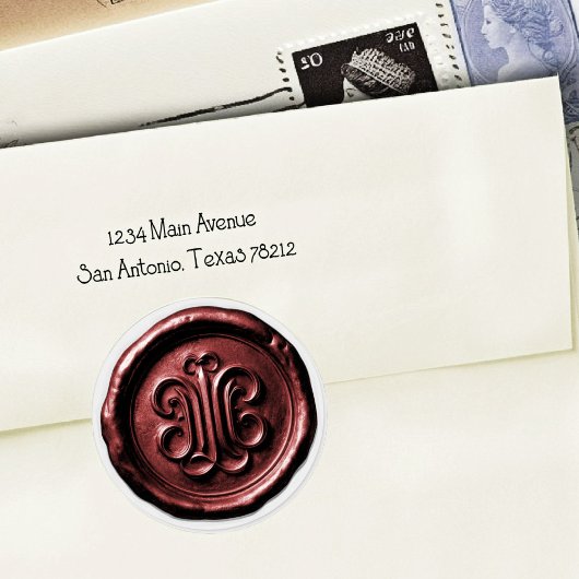 Faux Wax Seal Deep Impression Burgundy Red Runder Aufkleber