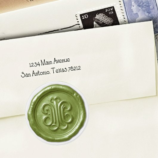 Faux Wax Seal Deep Impression Olive Green Runder Aufkleber