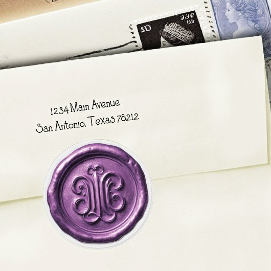 Faux Wax Seal Deep Impression Purple 2 Runder Aufkleber