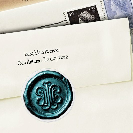 Faux Wax Seal Deep Impression Teal Blue 2 Runder Aufkleber