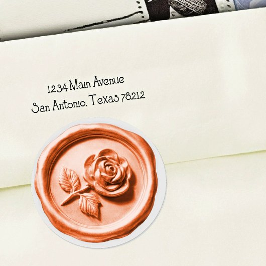 Faux Wax Seal Peach Rose 2 Deep Impression Runder Aufkleber