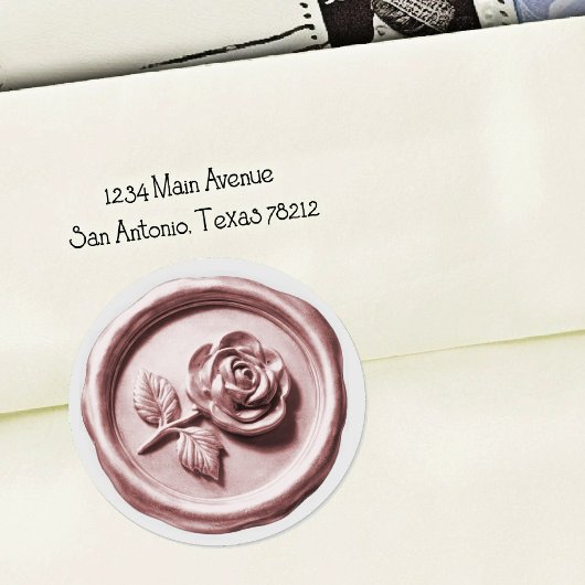 Faux Wax Seal Pink Rose 2 Deep Impression Runder Aufkleber