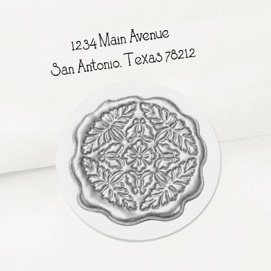 Faux Wax Seal, Silver Metallic Runder Aufkleber