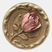 Faux Wax Stamp Envelope Seal Gold Pink Rose Flower Runder Aufkleber (Vorderseite)
