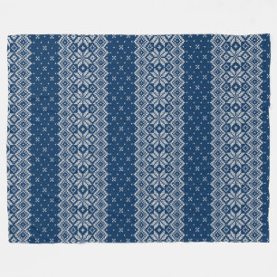 Faux-Woll-Strickmuster Blau und Weiß  Fleecedecke