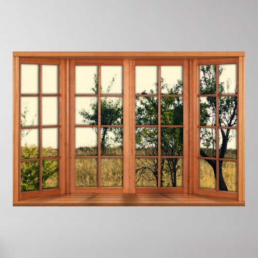 Faux Wooden Bay Window Illusion - Golden Grass Poster (Vorne)