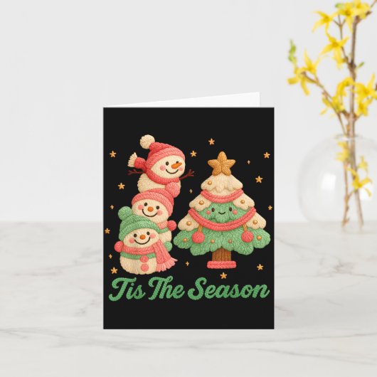 Faux Yarn Crochet Snowman And Christmas Tree  Karte (Gelbe Blume)