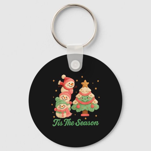 Faux Yarn Crochet Snowman And Christmas Tree Schlüsselanhänger (Vorderseite)