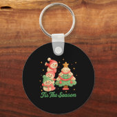 Faux Yarn Crochet Snowman And Christmas Tree  Schlüsselanhänger (Vorderseite)