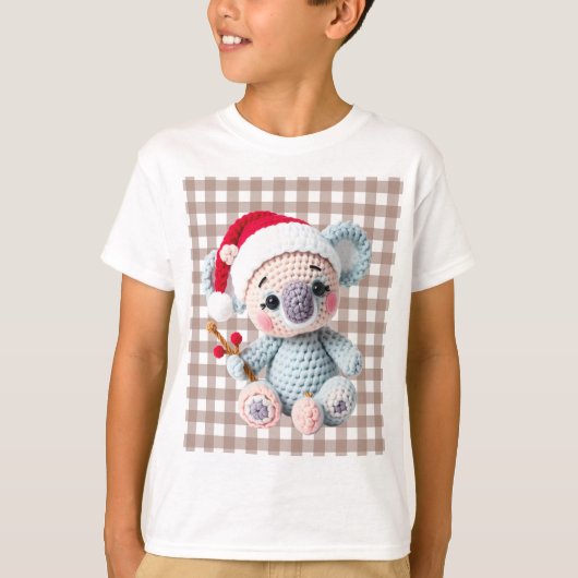 Faux Yarn Notch-Hook Koala Christmas Design T-Shirt (Vorderseite)
