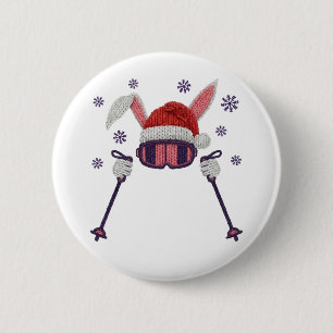 Faux-Yarn-Ski-Hase mit Santa-Hut Winterhumor Button