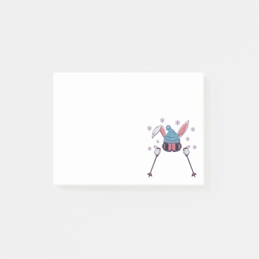 Faux-Yarn-Ski-Hase Winter Humor Post-it Klebezettel (Vorderseite)