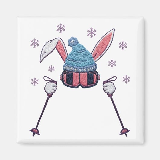 Faux-Yarn-Ski-Hase Winterhumor Magnet (Vorne)