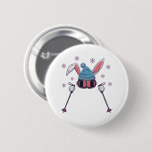 Faux yarn skiing rabbit winter humor button (Vorne & Hinten)