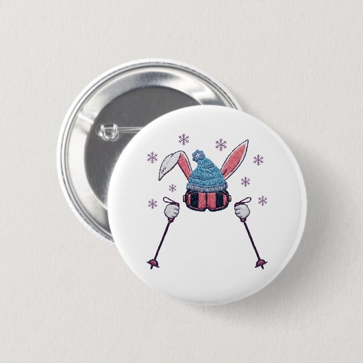 Faux yarn skiing rabbit winter humor button (Vorne & Hinten)