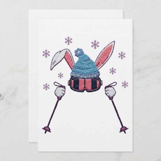 Faux yarn skiing rabbit winter humor einladung (Vorne/Hinten)