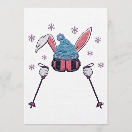 Faux yarn skiing rabbit winter humor einladung (Vorderseite)